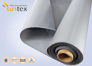 Grey Color Double Sided Silicone Coated Glass Fabric Insulation , Fire Retardant Curtain Fabric